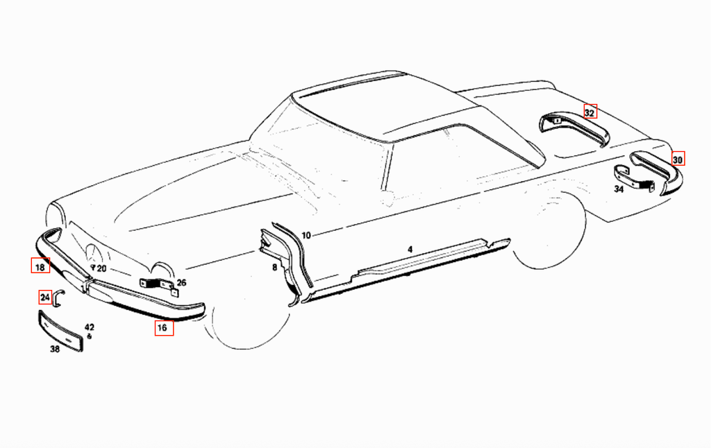 Mercedes-Benz W113 Pagoda Chrome Bumper Set of 5 Front and Rear — view 6
