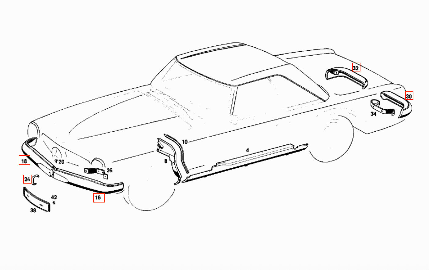 Mercedes-Benz W113 Pagoda Chrome Bumper Set of 5 Front and Rear — view 6