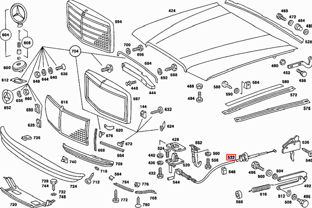 Mercedes-Benz W116 Engine Hood Release Cable (A1168800259) — view 4