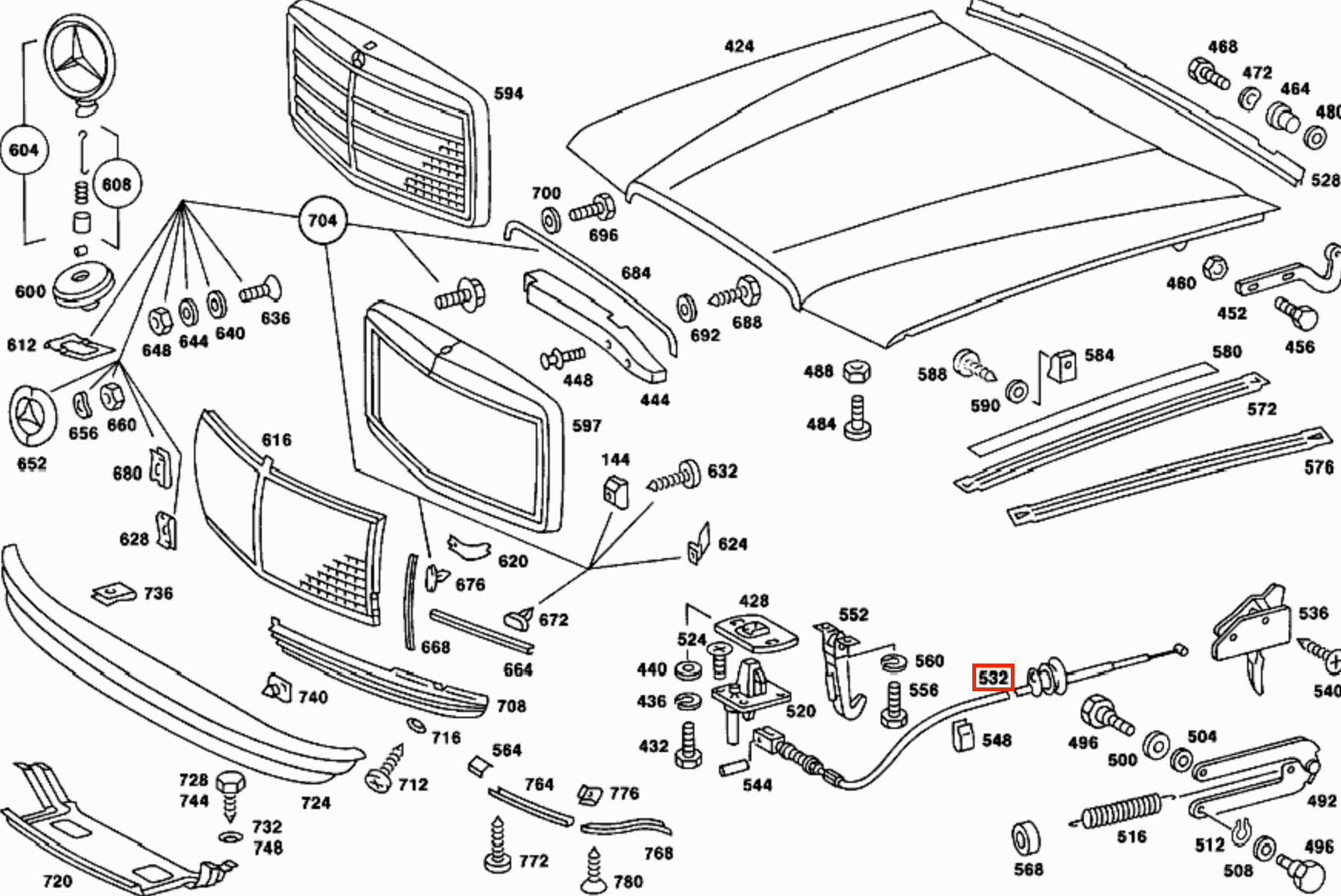 Mercedes-Benz W116 Engine Hood Release Cable (A1168800259) — view 4