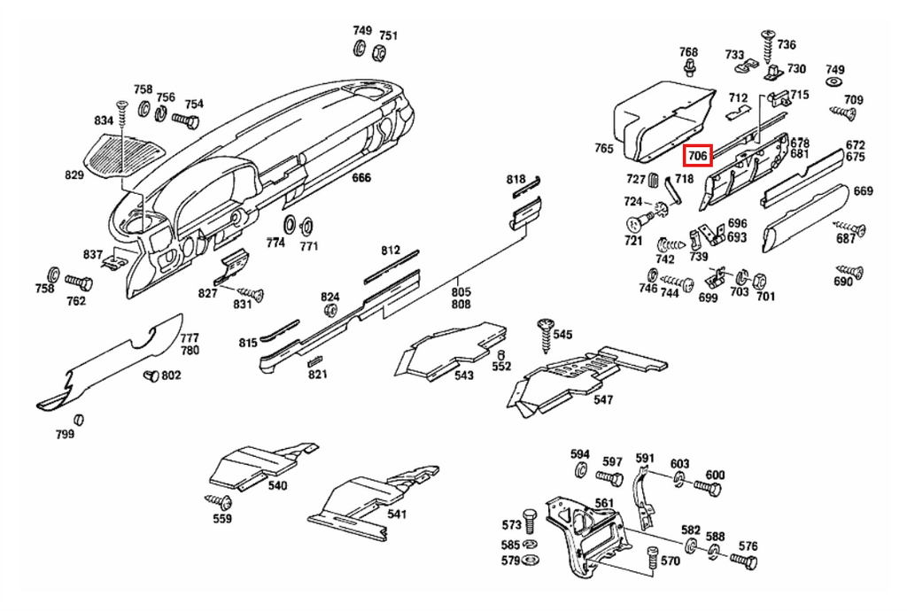 Mercedes-Benz W116 Glove Compartment Trim Panel Decorative Rod Glove Box Molding Chrome — view 5