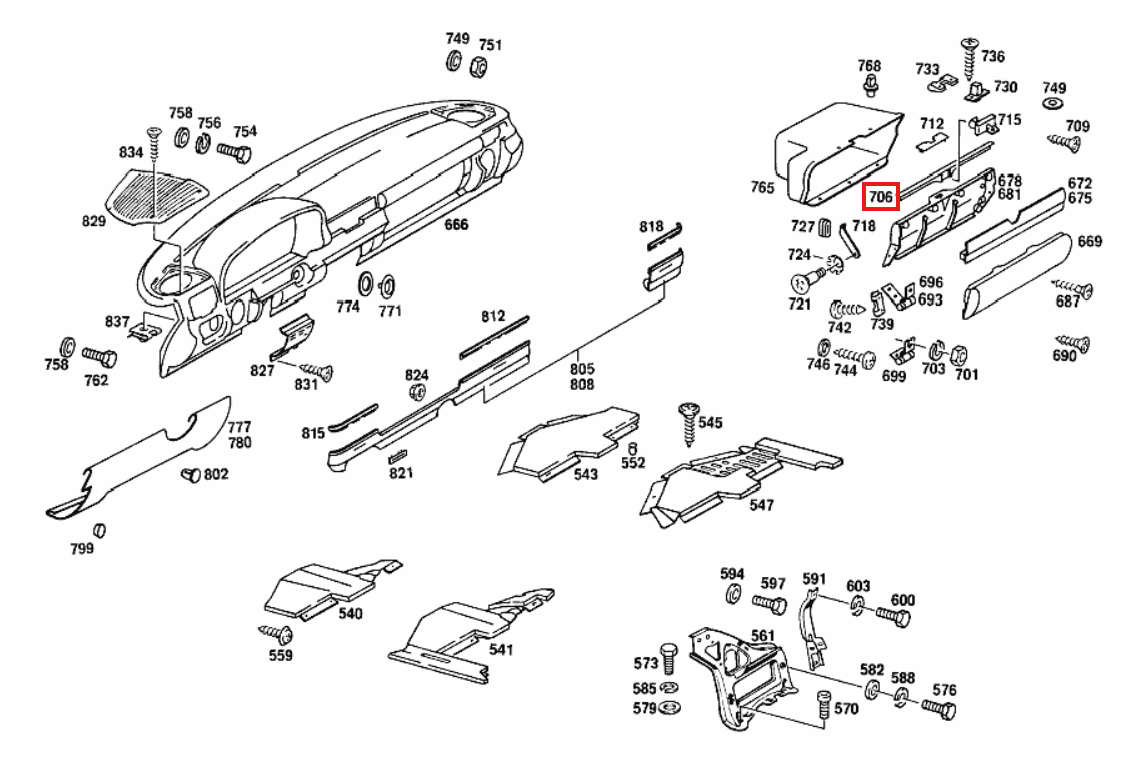 Mercedes-Benz W116 Glove Compartment Trim Panel Decorative Rod Glove Box Molding Chrome — view 5