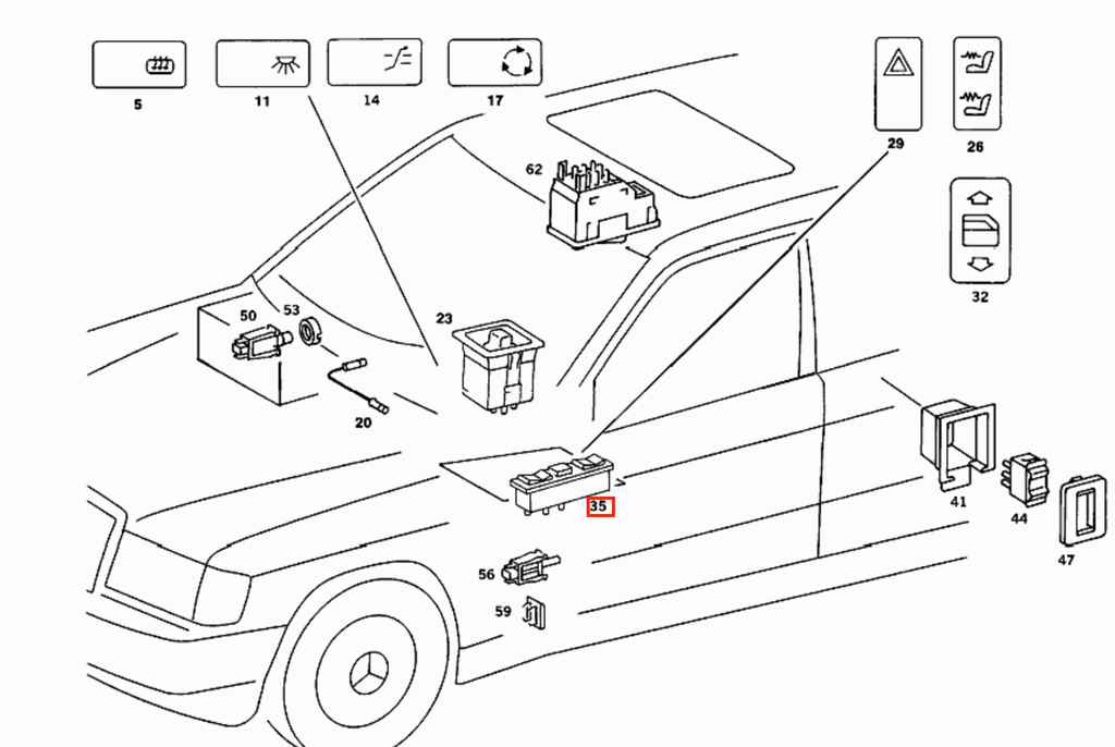 Mercedes-Benz W123 C126 W201 Double Switch Window Regulator Left (A0008208110) — view 5