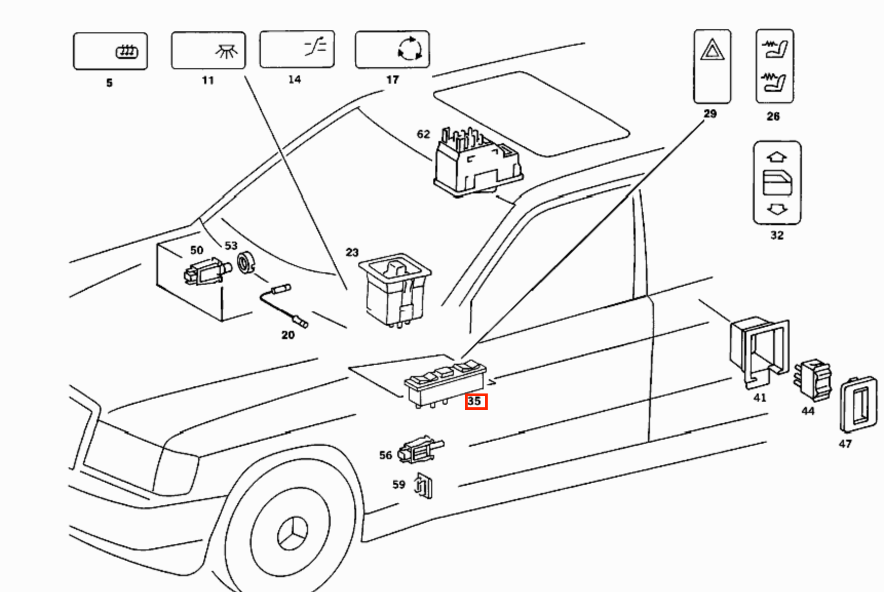 Mercedes-Benz W123 C126 W201 Double Switch Window Regulator Left (A0008208110) — view 5