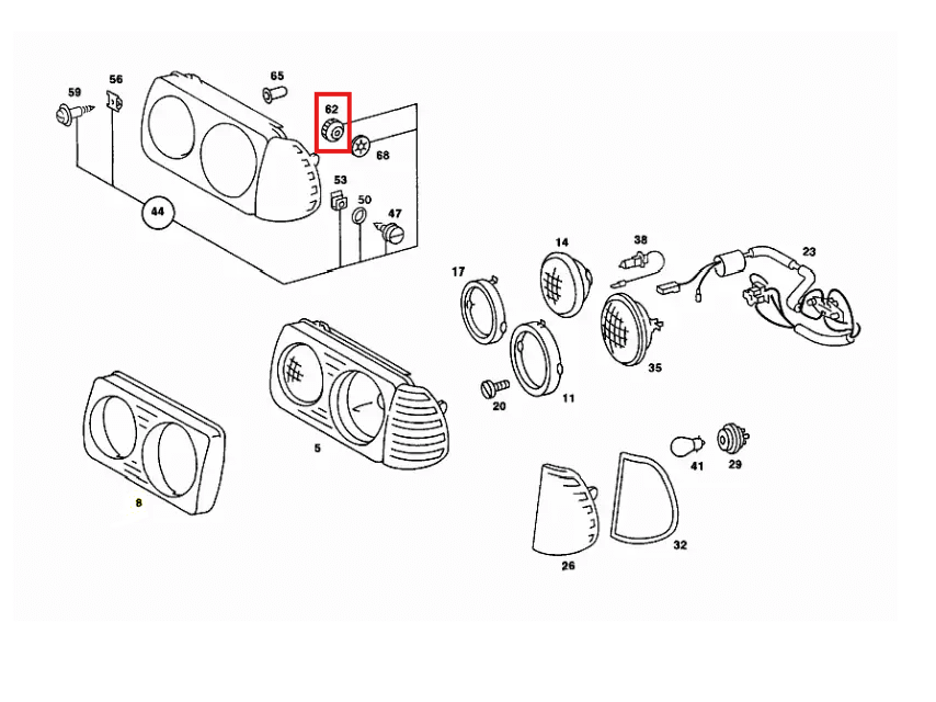 Mercedes-Benz W123 Headlight Bezel Plastic Nut Set of 5 White (1089900057) — view 5