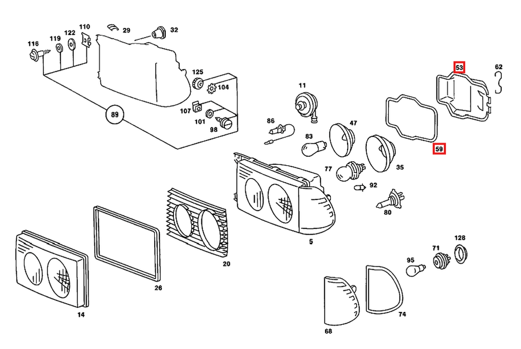 Mercedes-Benz W123 Headlight Cover and Seal (A0008261024 / A1238260280) — view 6