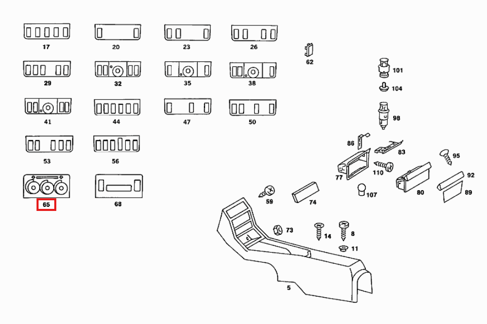 Mercedes-Benz W123 Heating and Ventilation Center Console Cover Bracket Black — view 5