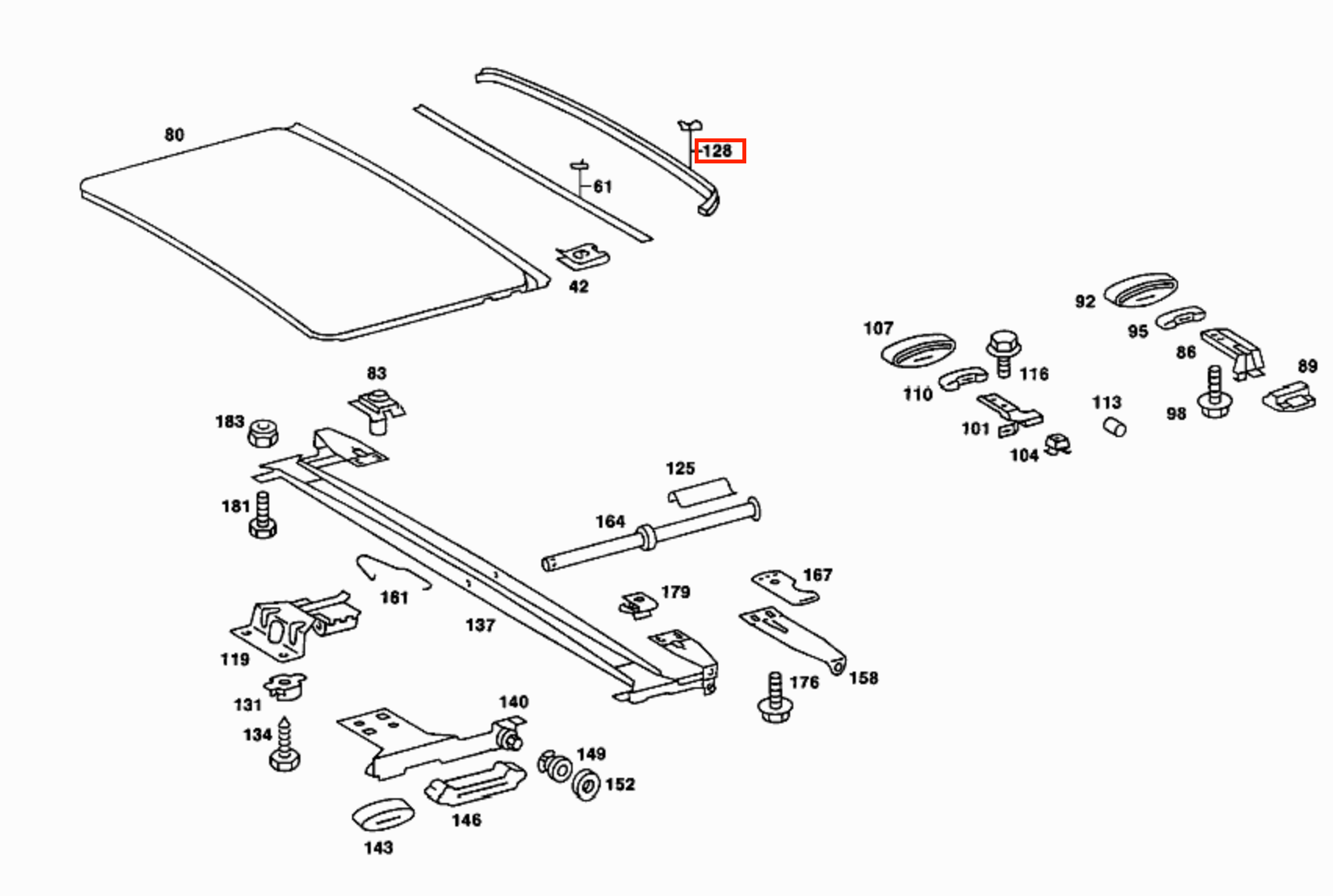 Mercedes-Benz W123 W126 Sunroof Sliding Seal (A1087820198) — view 3
