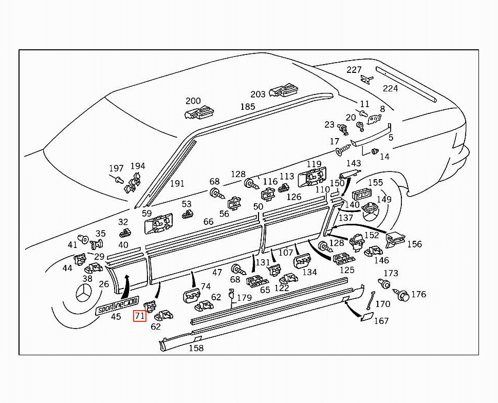 Mercedes-Benz W124 Front Door Lower Molding Left (A1246900362) — view 5