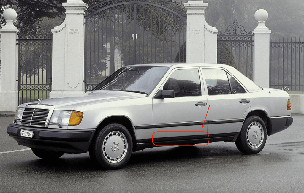 Mercedes-Benz W124 Front Door Lower Molding Left (A1246900362) — view 4