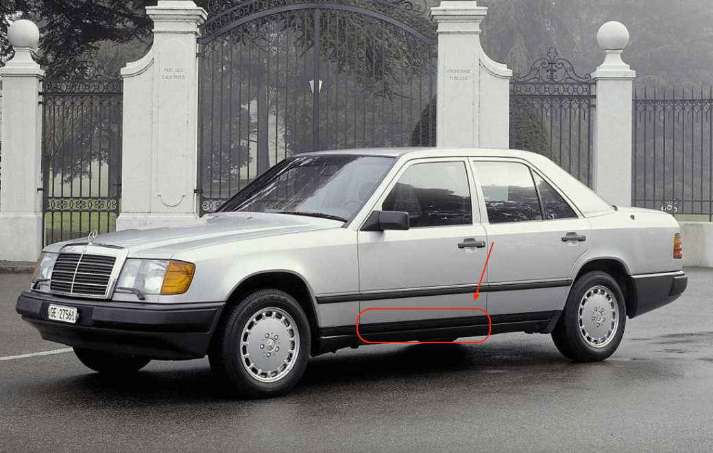 Mercedes-Benz W124 Front Door Lower Molding Left (A1246900362) — view 4