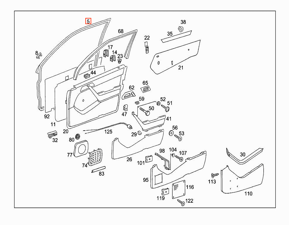 Mercedes-Benz W124 Front Door Seal Left or Right (A1247201178 / A1247200778) — view 3