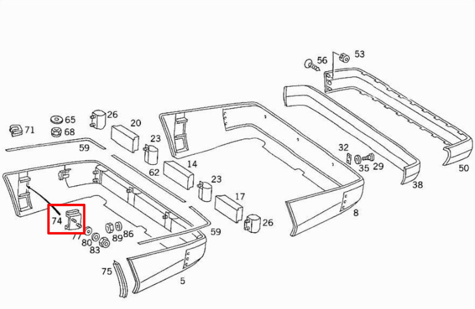 Mercedes-Benz W124 Rear Bumper Guide Black Left or Right (A1248800130) — view 5
