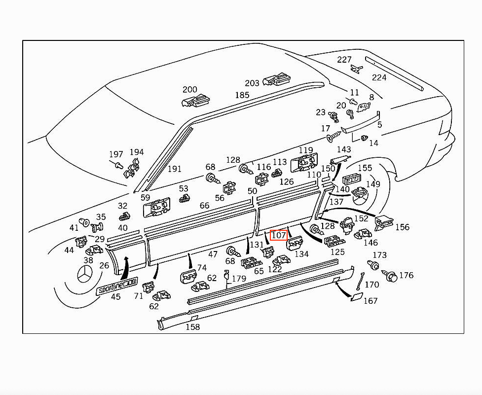 Mercedes-Benz W124 Rear Door Lower Moulding Right (A1246900662) — view 6