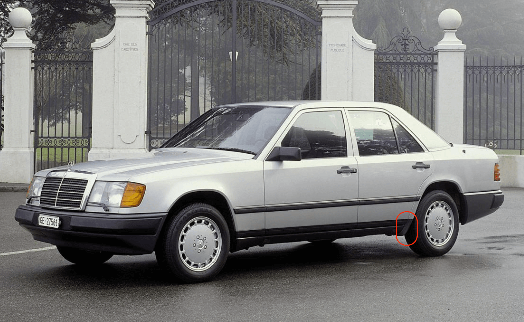 Mercedes-Benz W124 Rear Exterior Bottom Trim Left or Right (A1248840131 / A1248840231) — view 6