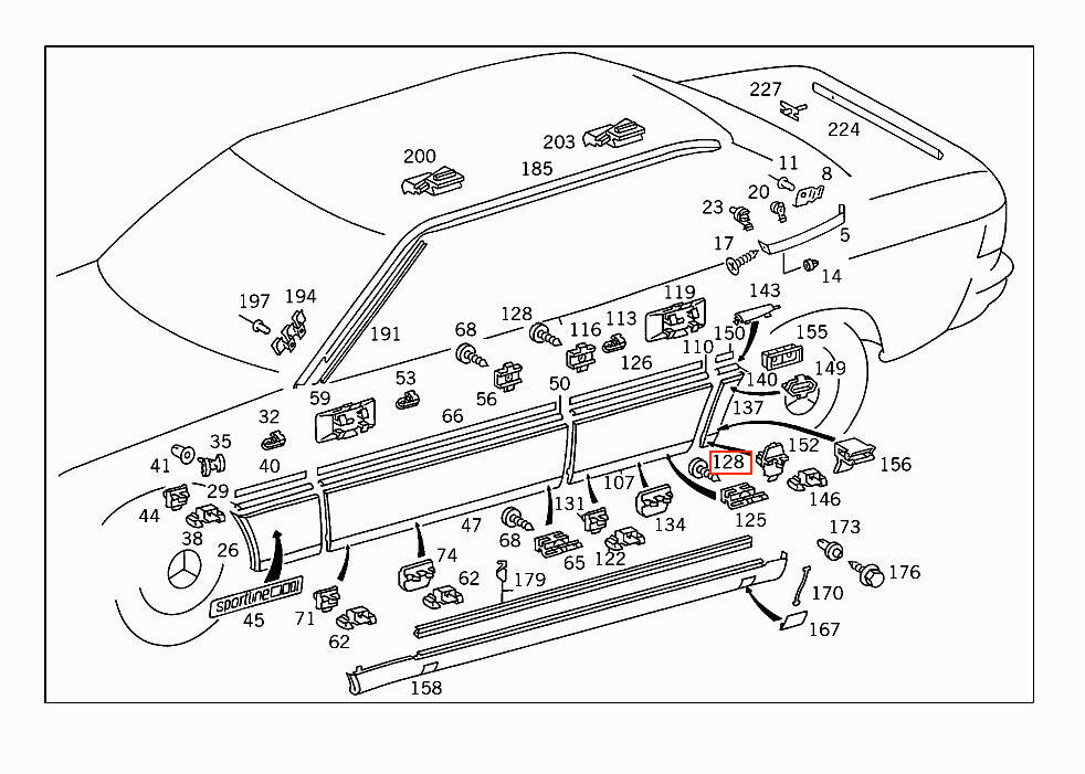 Mercedes-Benz W124 Rear Exterior Bottom Trim Left or Right (A1248840131 / A1248840231) — view 7