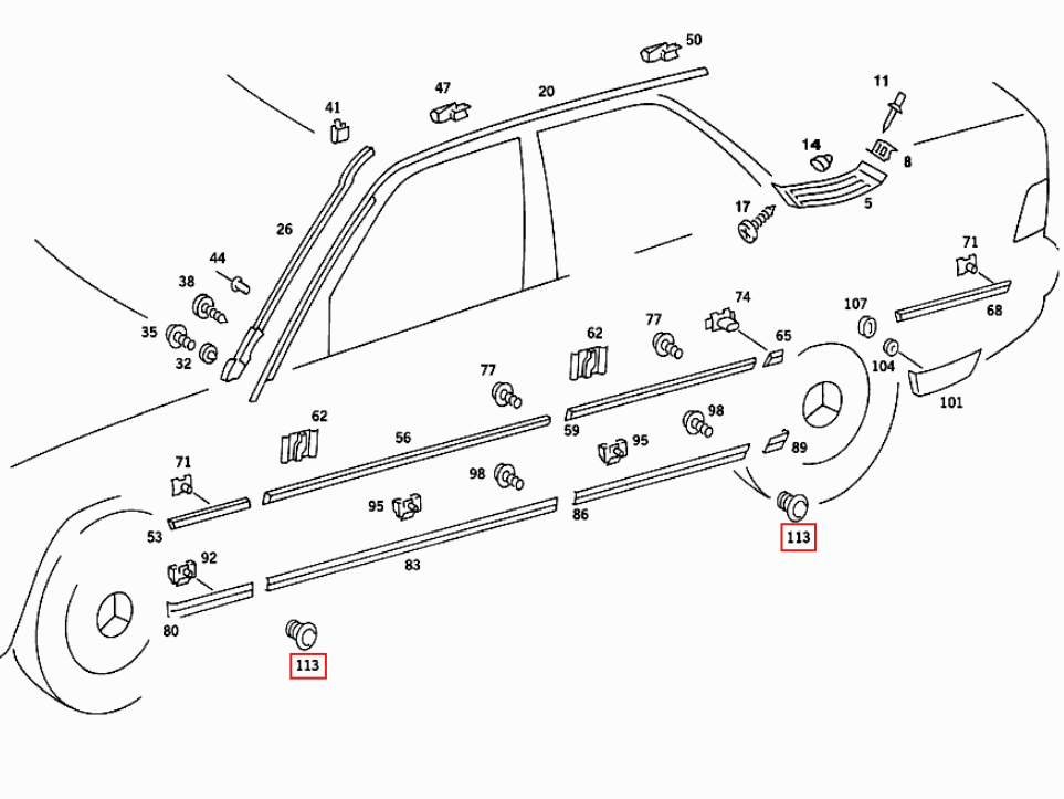 Mercedes-Benz W124 W201 Prelift Side Skirt Jacking Point Cover Cap Set of 4 Black or — view 5