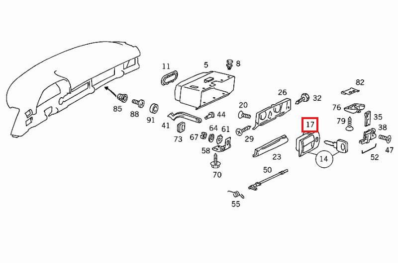 Mercedes-Benz W126 C126 Glove Box Lock Handle Black (A1266800184) — view 5