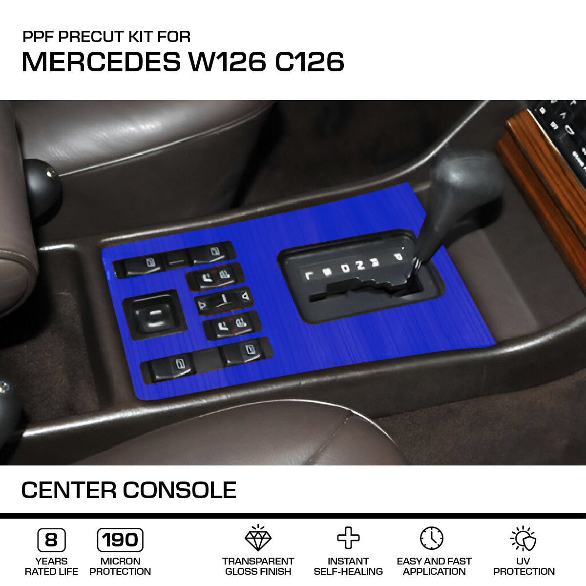 Mercedes-Benz W126 C126 SEC Center Console 8 Versions PPF Paint Protection Film Precut