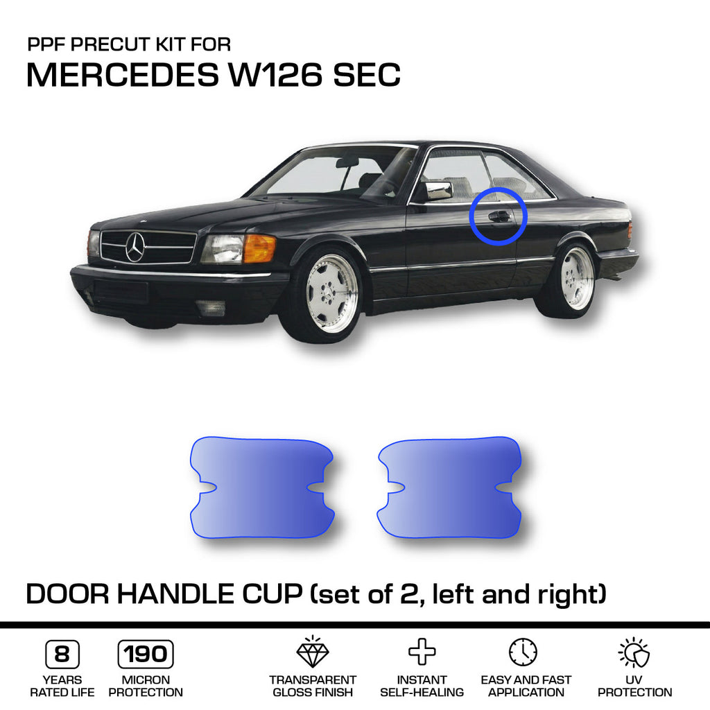 Mercedes-Benz W126 SEC Door Handle Cup – PPF Paint Protection Film Precut – 3m Pro — view 2