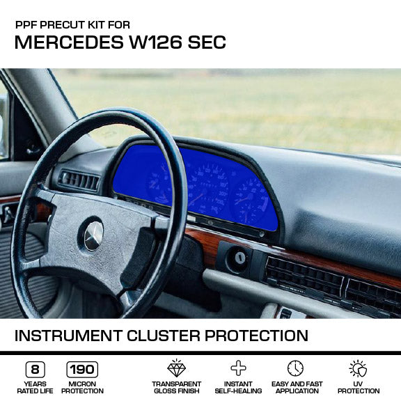 Mercedes-Benz W126 SEC Instrument Cluster Protection – PPF Paint Protection Film Precut –