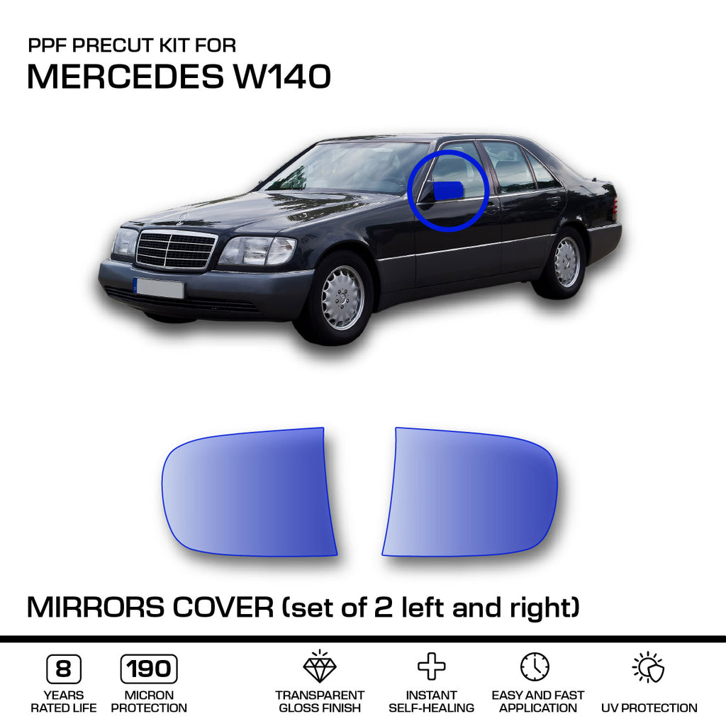 Mercedes-Benz W140 Mirrors PPF Paint Protection Film Precut Set of 2 Left or Right — view 2