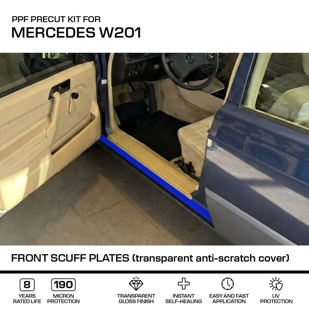 Mercedes-Benz W201 Front Scuff Plates PPF Paint Protection Film Precut 3m Pro Transparent