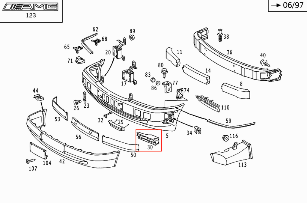 Mercedes W202 C36 AMG 97 00 Front Bumper Left Tow Eye Cover Primed HWA2028850126 — view 5