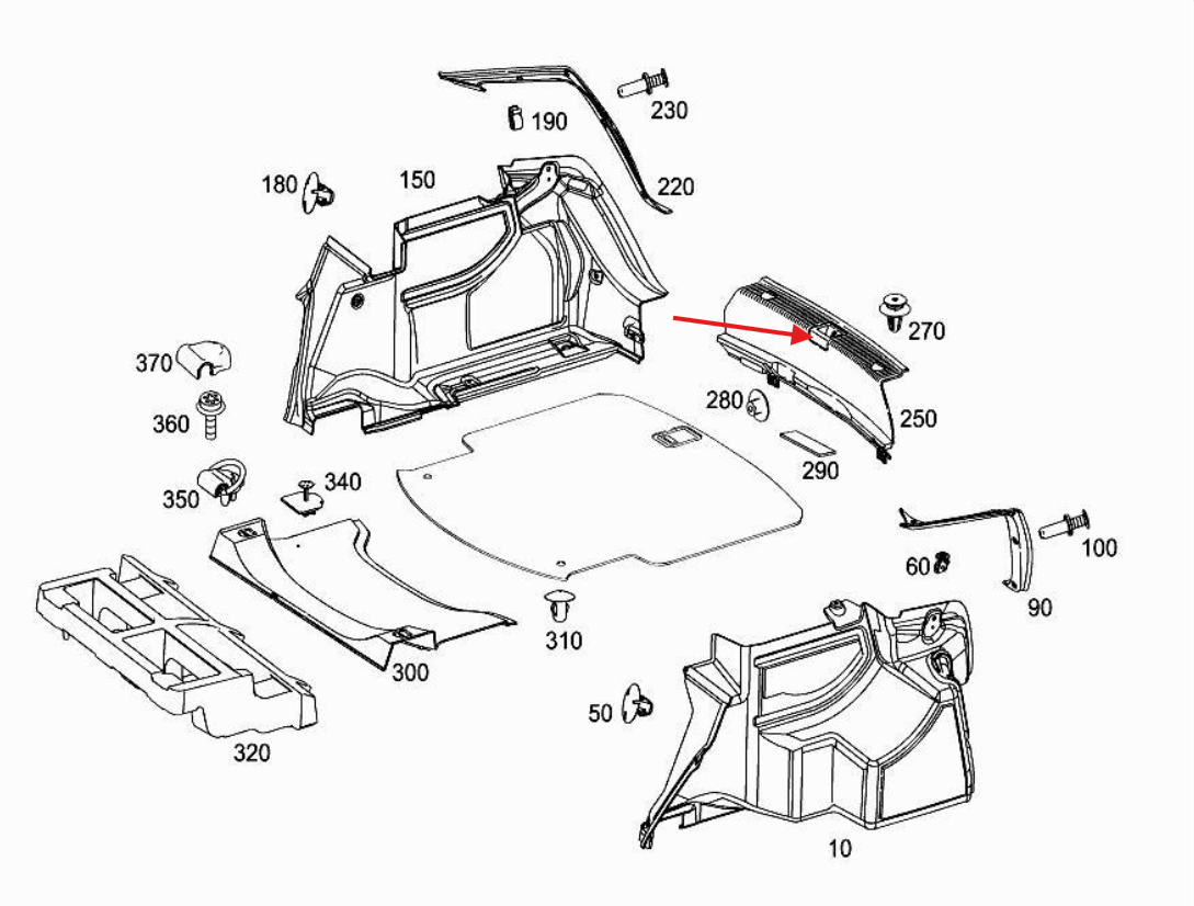 Mercedes-Benz W204 Trunk Boot Protection Lock Insert Trim Black (A2046900825) — view 5