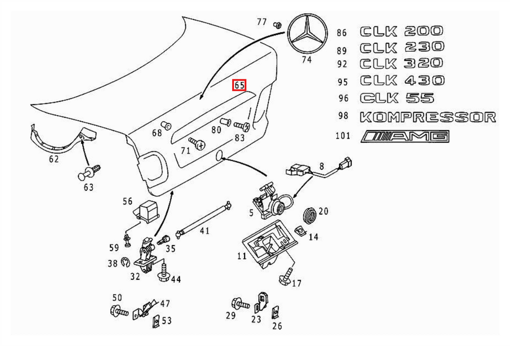 Mercedes-Benz W208 Trunk Lid Trim Strip Primed (A2087580438) — view 5