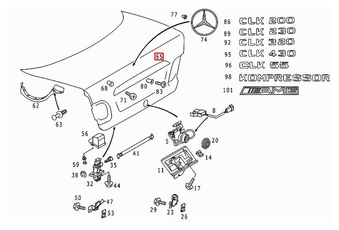 Mercedes-Benz W208 Trunk Lid Trim Strip Primed (A2087580438) — view 5