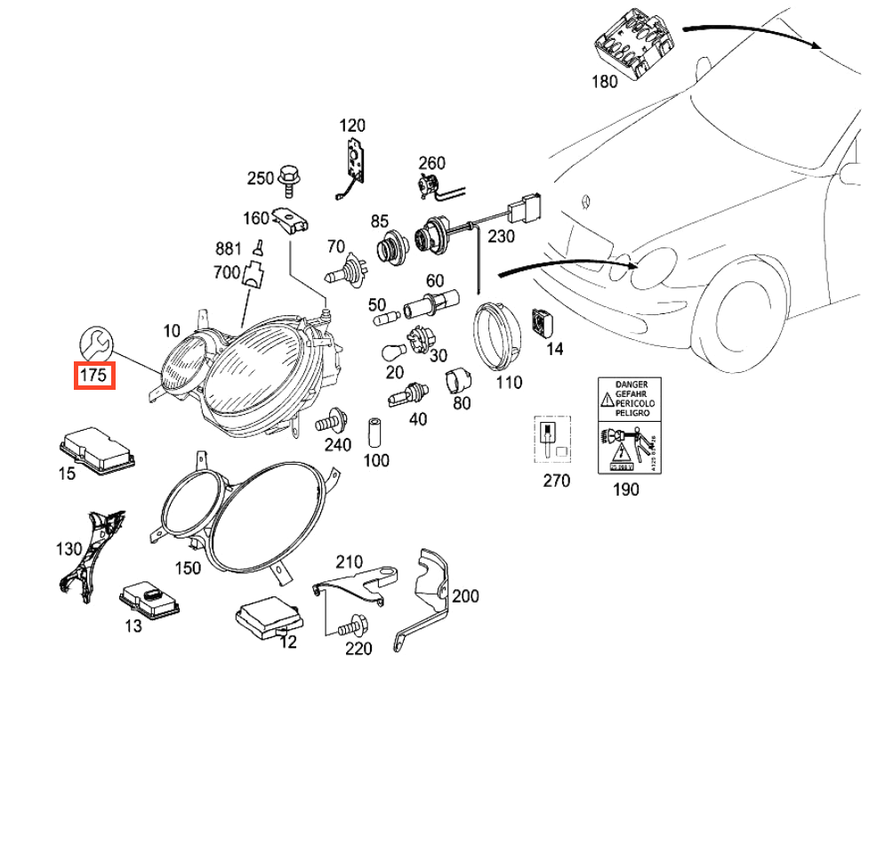 Mercedes-Benz W211 S211 Headlight Repair Kit Left or Right (A2118201314 / A2118201414) — view 2