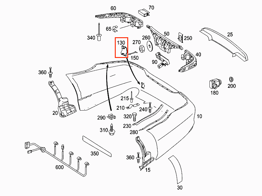 Mercedes W219 CLS500 CLS550 CLS55 AMG Rear Tow Eye Cap Primed A2198800205 — view 3