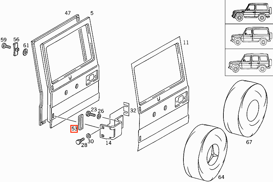 Mercedes-Benz W460 W461 W463 G-Class Rear Door Self-adhesive Hinge Seal Set of 2 — view 4