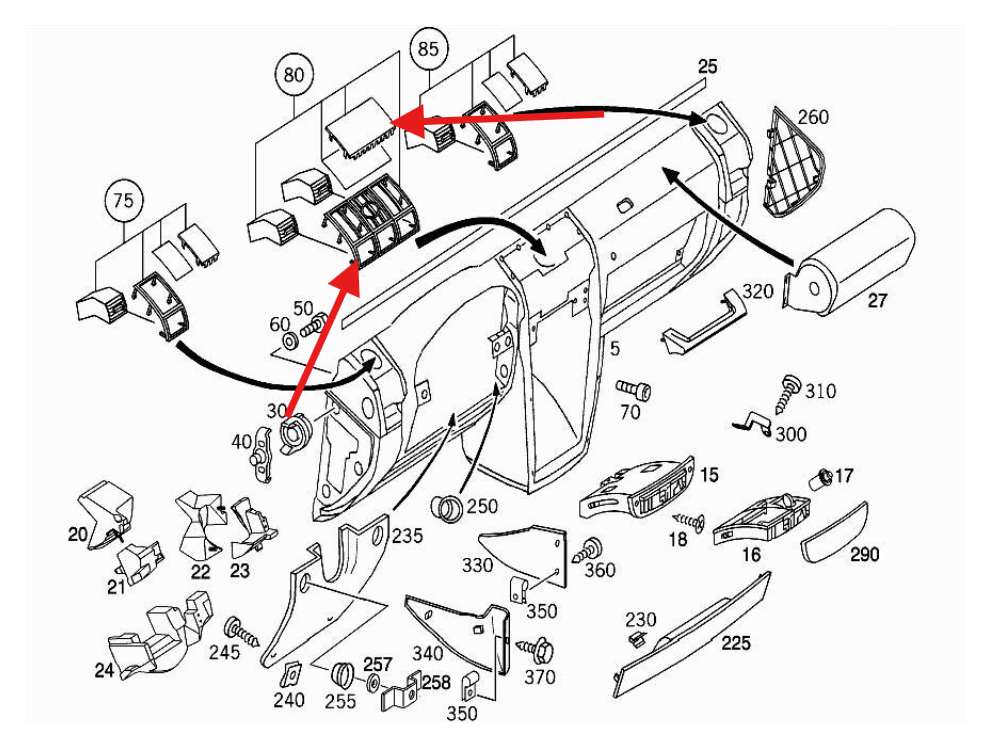 Mercedes-Benz W463 G-Class Center Dashboard Air Vent Frame Trim (A4636807508) — view 5