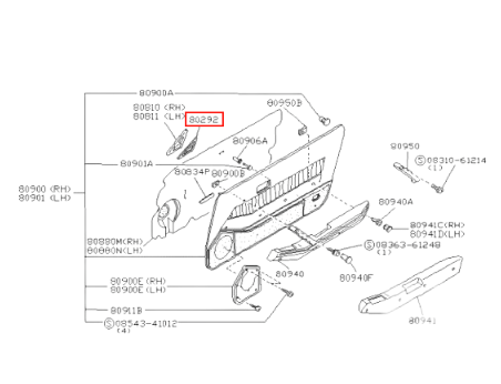 Nissan 300ZX Z31 Side Mirror Interior Trim Cover (Left & Right) - 80963-01P00 / 80962-01P00 - Black — view 4