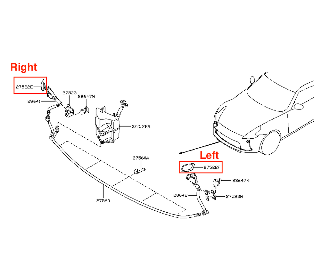 Nissan 350Z Pre-Lift 02-05 Front Bumper Washer Headlight Nozzle Cover Primed Left And Right 27522F 27522E — view 3
