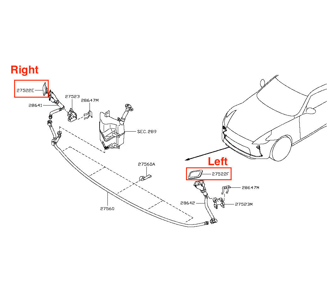 Nissan 350Z Pre-Lift 02-05 Front Bumper Washer Headlight Nozzle Cover Primed Left And Right 27522F 27522E — view 3