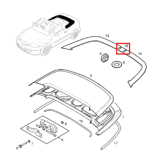 Opel Astra Bertone Cabrio Folding Roof Stowage Compartment Lid Connector Black 186311 — view 5