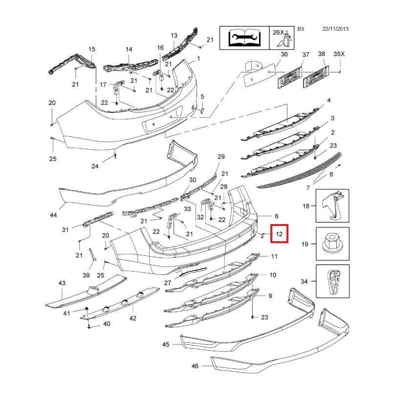 Opel Vauxhall Insignia Rear Tow Eye Cover Primed (13239099) — view 5