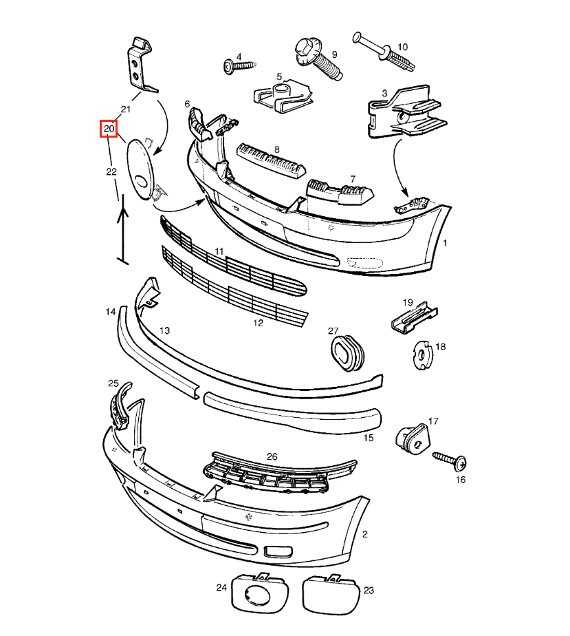 Opel Vectra B / Omega B Front Tow Hook Cover Primed (90464536) — view 4