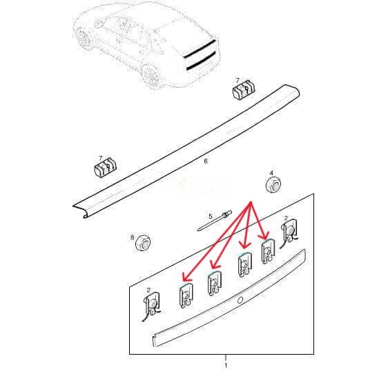 Opel Vectra C Trim Clip Tailgate Lower Panel Set of 4 Black (9177069) — view 4