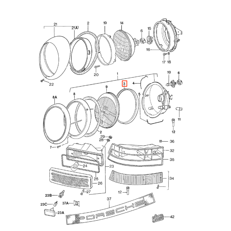 Volkswagen 356 911 964 Beetle Silicone Gasket for Headlight Set of 2 — view 4