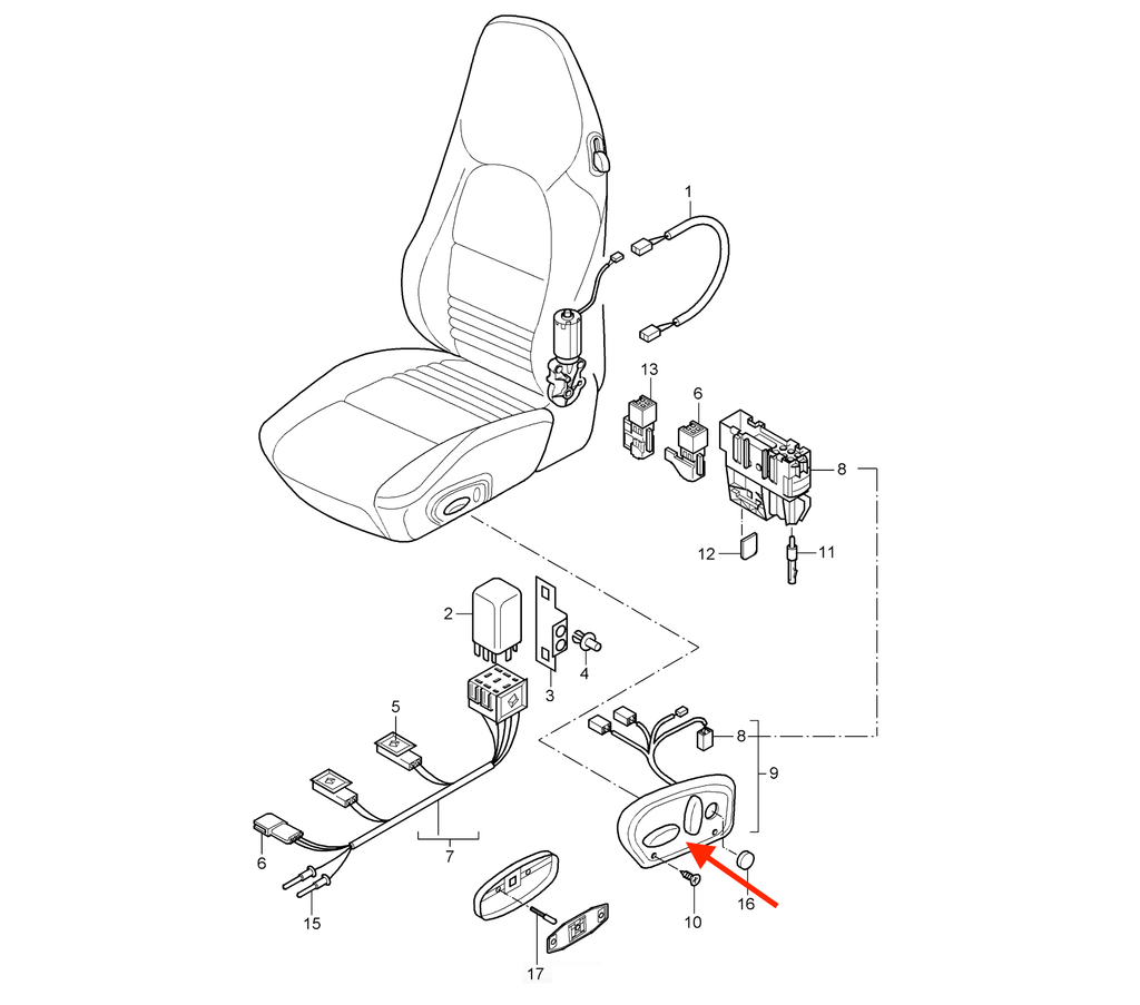 Porsche 911 996 / 986 Boxster Power Seat Adjustment Panel Left or Right All Colours (99661371901 / 99661254001) — view 4