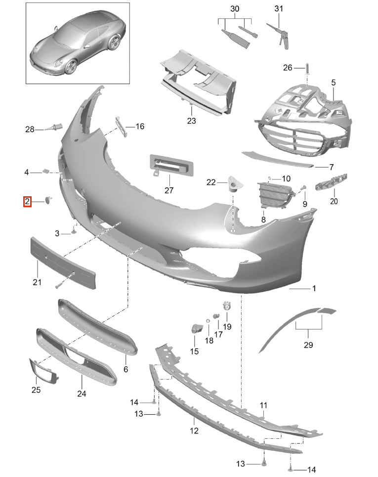 Porsche 911 Carrera Front Tow Hook Cover Primed (99150570302) — view 4