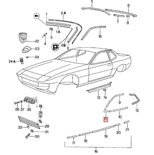 Porsche 924 924S 944 968 Door Window Corner Trim Set of 2 Black (477853375A) — view 4