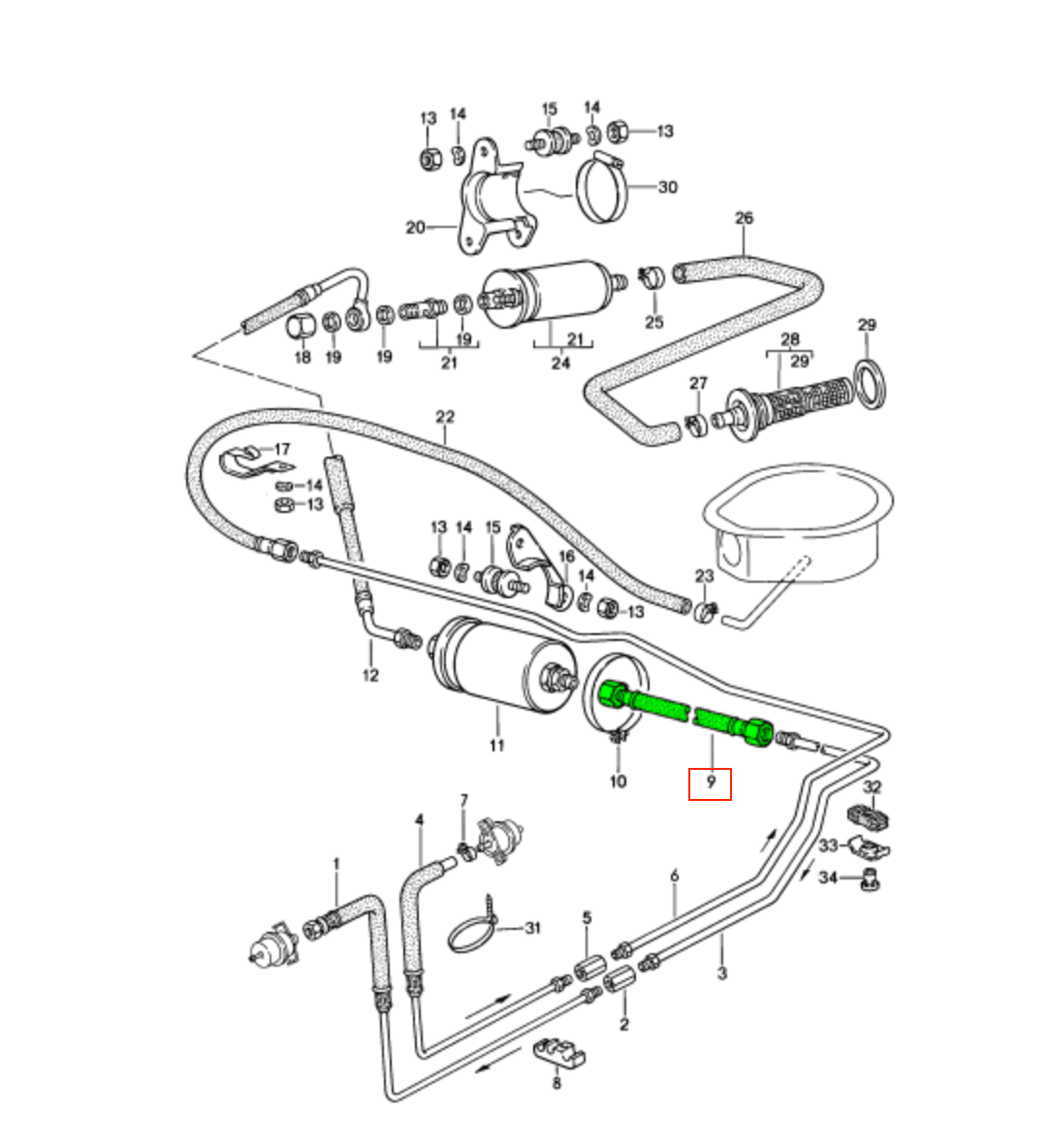 Porsche 924 / 924S / 944 Fuel Return Hose (94435604802 / PCG209071C) — view 2