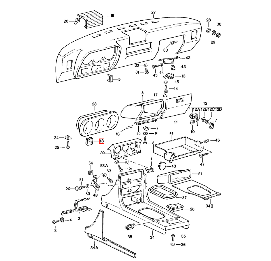 Porsche 924 944 Hazard Rear Window Defrost Switch Bezel Trim Black (477857138) — view 4