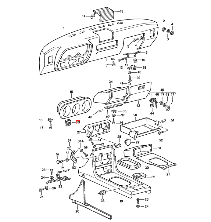Porsche 924 944 Headlight Switch Surround Trim Black (477857137) — view 4