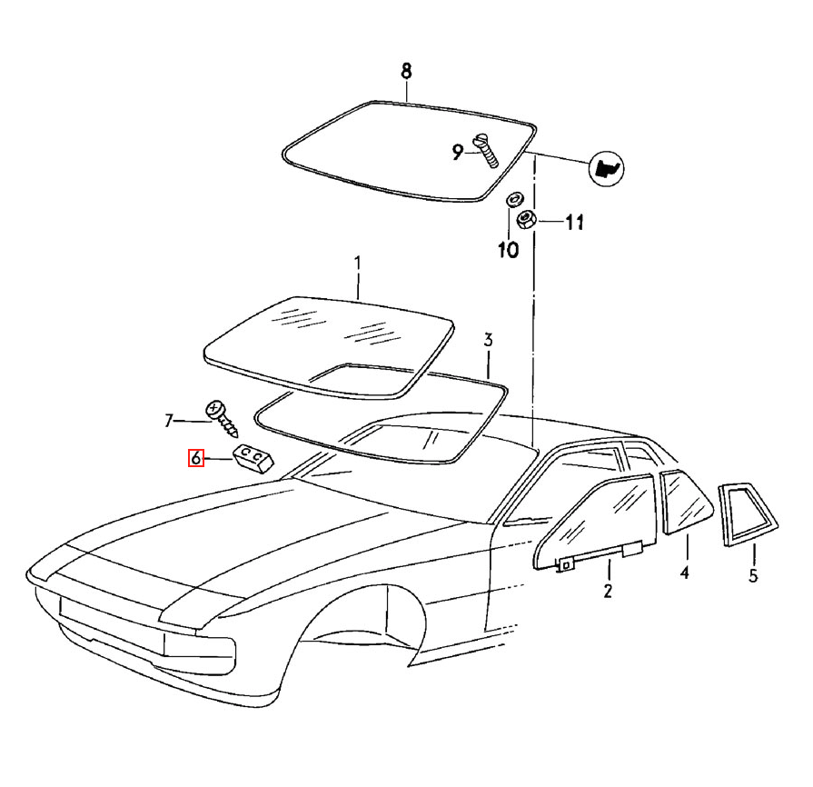 Porsche 924 944 Windshield Glass Stop Frame Mount Support Set of 2 Black (477845613) — view 4